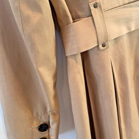 Steve Madden Trench Coat Women Petite Small Beige Pleated Belt Waist Rain Jacket - Picture 6 of 11